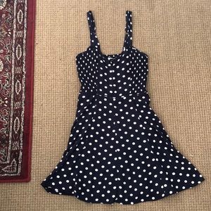Blue and white polka dot dress